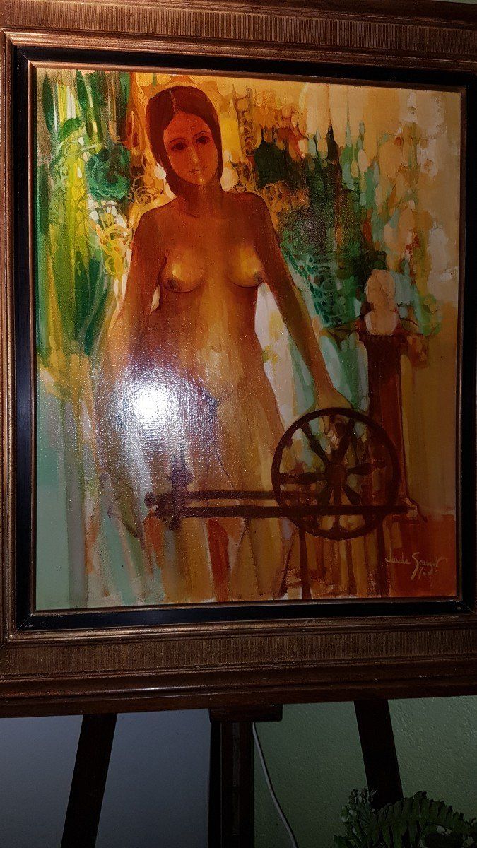 Akt am Spinnrad Von Claude Sauzet Geboren 1941
