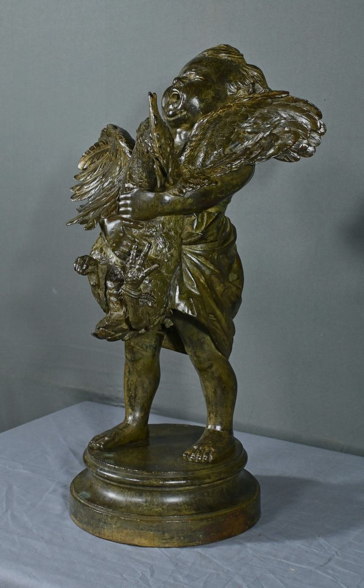 Importante bronzo “Il bambino col gallo” da A. Cecioni – fine XIX secolo