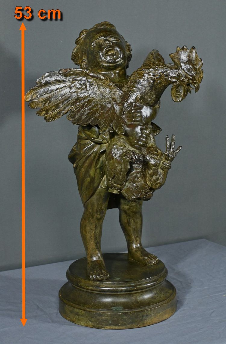 Importante bronzo “Il bambino col gallo” da A. Cecioni – fine XIX secolo
