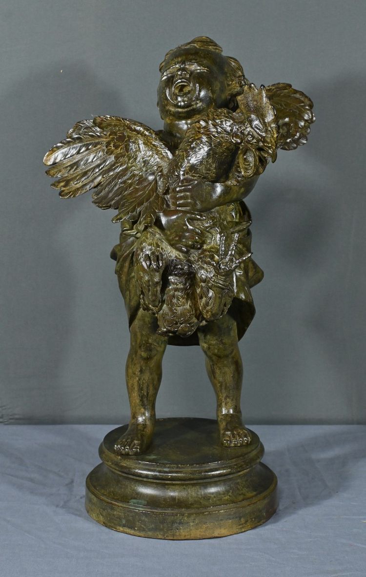 Importante bronzo “Il bambino col gallo” da A. Cecioni – fine XIX secolo