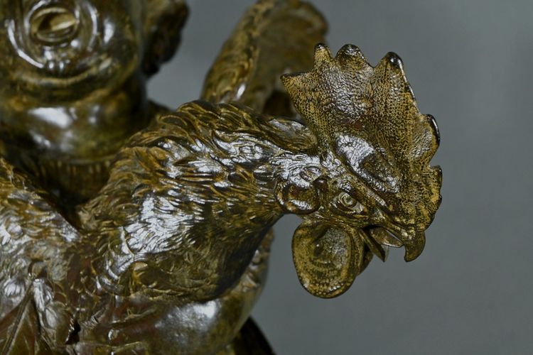 Importante bronzo “Il bambino col gallo” da A. Cecioni – fine XIX secolo
