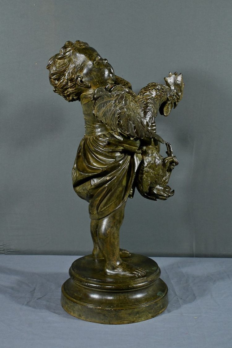 Importante bronzo “Il bambino col gallo” da A. Cecioni – fine XIX secolo