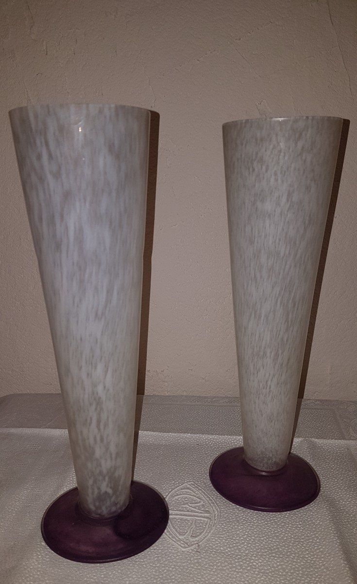 Pair De Vases Pâte De Verre
