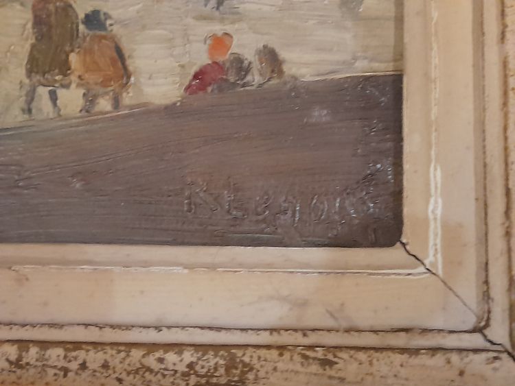 Cour d'école animée un jour d'hiver ht signée droite
