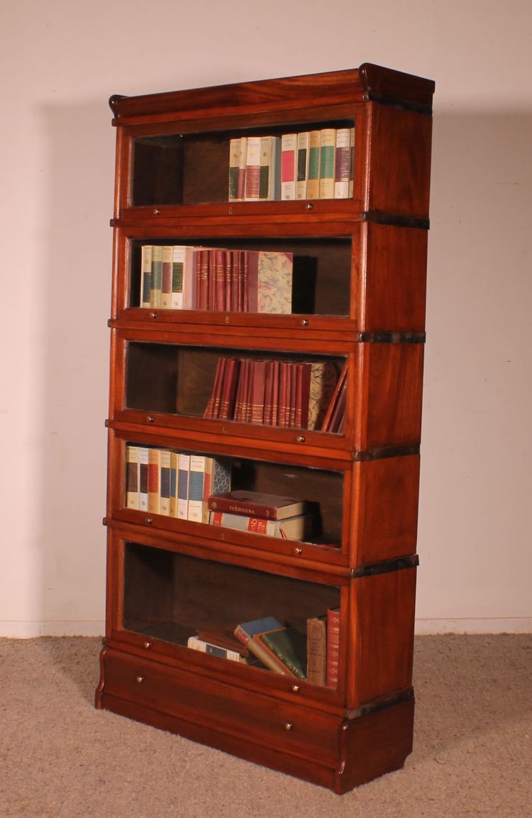 Bibliothèque Globe Wernicke En Acajou De 5 éléments Avec Tiroir