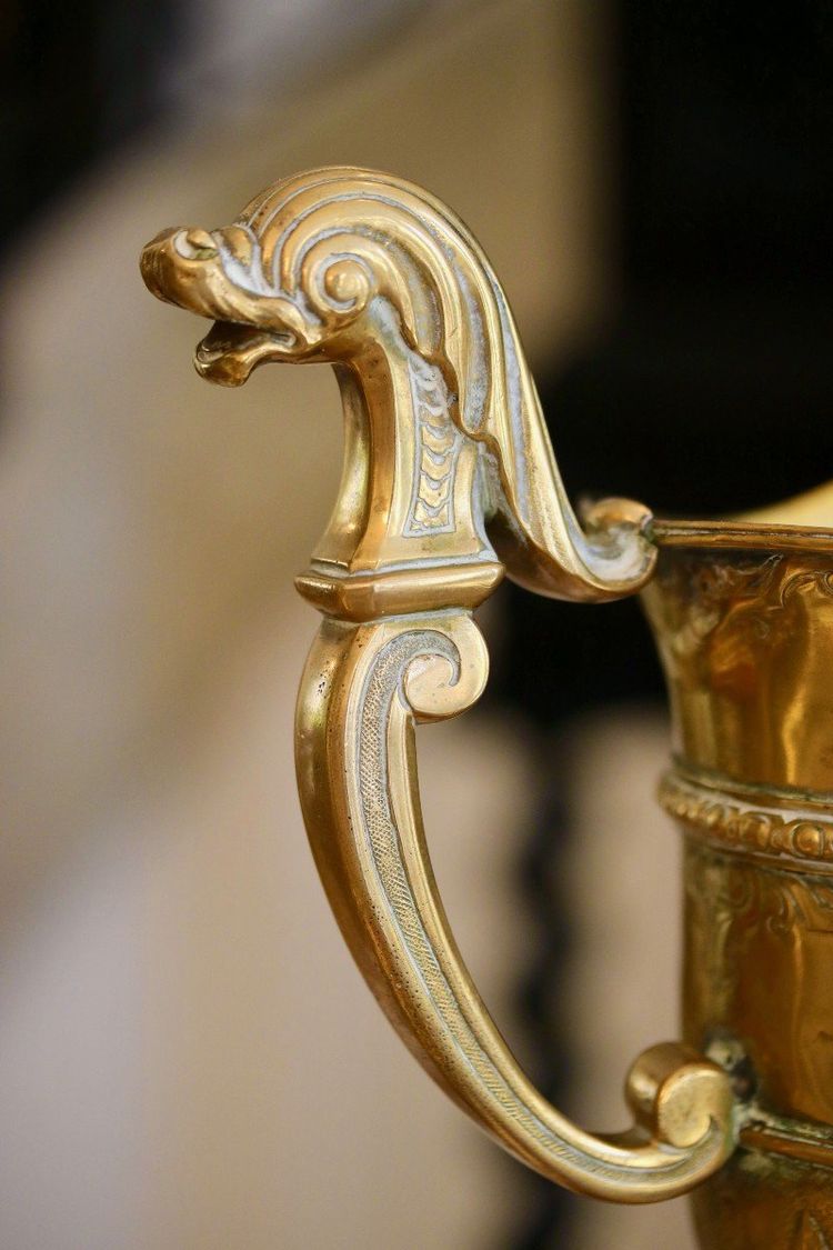 Pair of Polished Brass Ewers, Early 19th Century