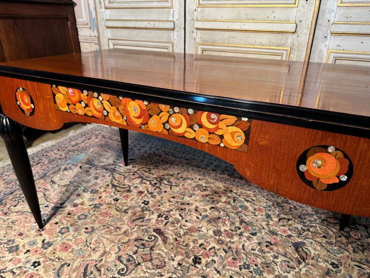 Flacher Art-Deco-Schreibtisch Sue et Mare 1920-1925 aus indischem Palisander 