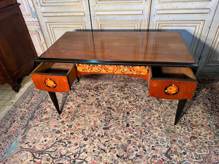 Flacher Art-Deco-Schreibtisch Sue et Mare 1920-1925 aus indischem Palisander 