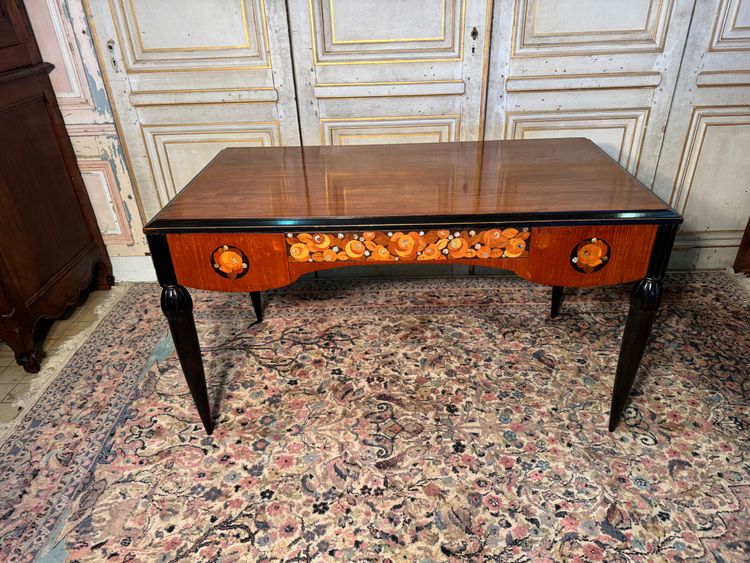 Flacher Art-Deco-Schreibtisch Sue et Mare 1920-1925 aus indischem Palisander 