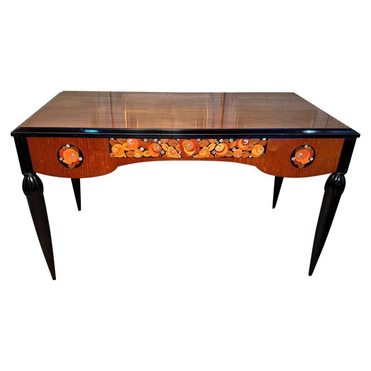 Flacher Art-Deco-Schreibtisch Sue et Mare 1920-1925 aus indischem Palisander 