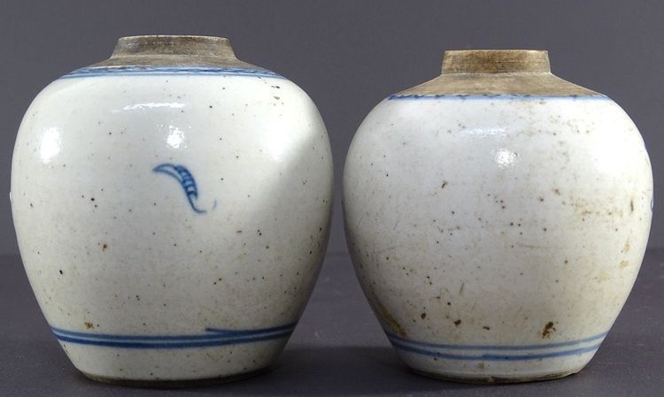 Chine, Dynastie Qing, XVIIème Siècle, Paire Petits Pots à poudre de Gingembre En Porcelaine.