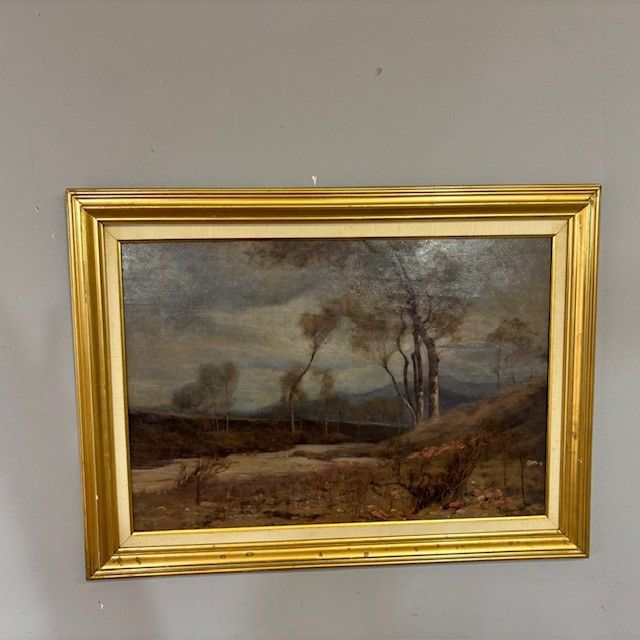 Peinture de paysage ancienne Huile sur panneau Alberto Cibrario 1910 Turin. Taille 62 