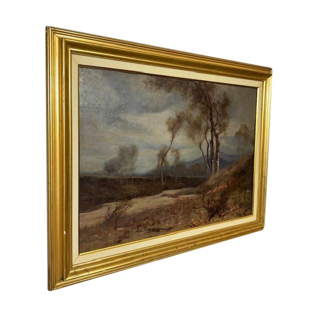 Peinture de paysage ancienne Huile sur panneau Alberto Cibrario 1910 Turin. Taille 62 
