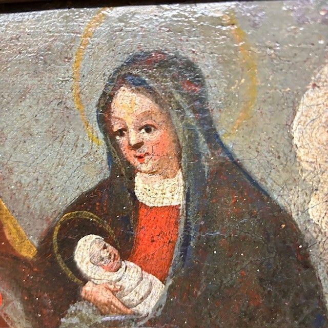 Tableau ancien à l'huile Fuite en Egypte Ecole italienne du XVIIe siècle. Taille 36 x 26 