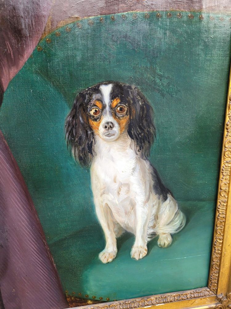 Ritratto di un gentiluomo e del suo cane (h160cm), Hst con cornice, XIX secolo