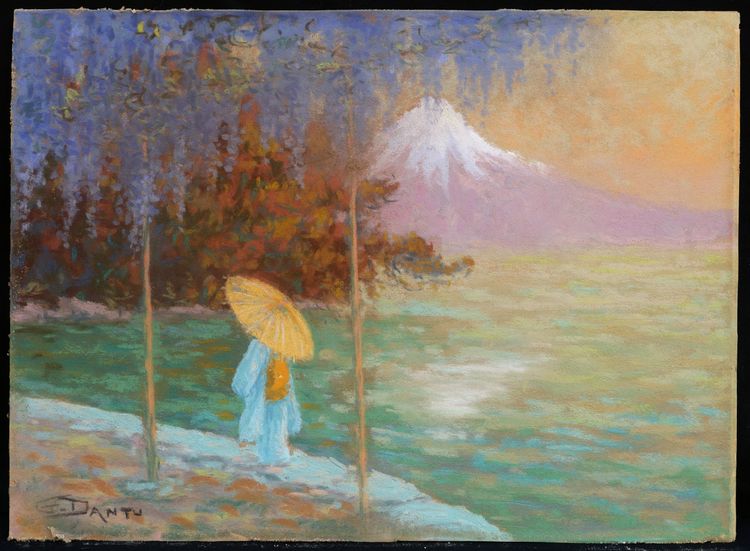 Georges Victor Laurent DANTU, Glycines et Japonaise devant le Fuji-Yama