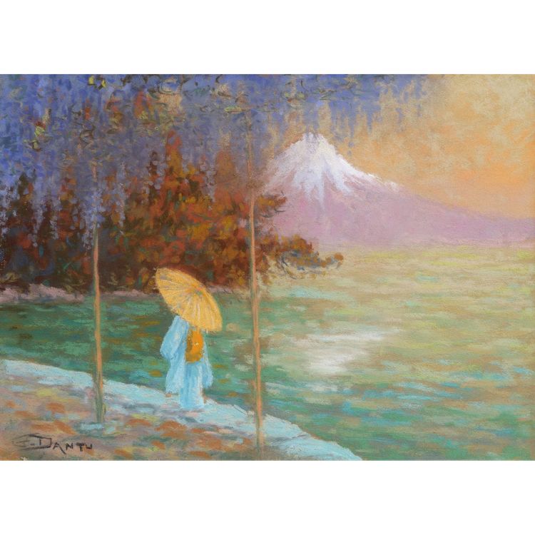 Georges Victor Laurent DANTU, Glycines et Japonaise devant le Fuji-Yama