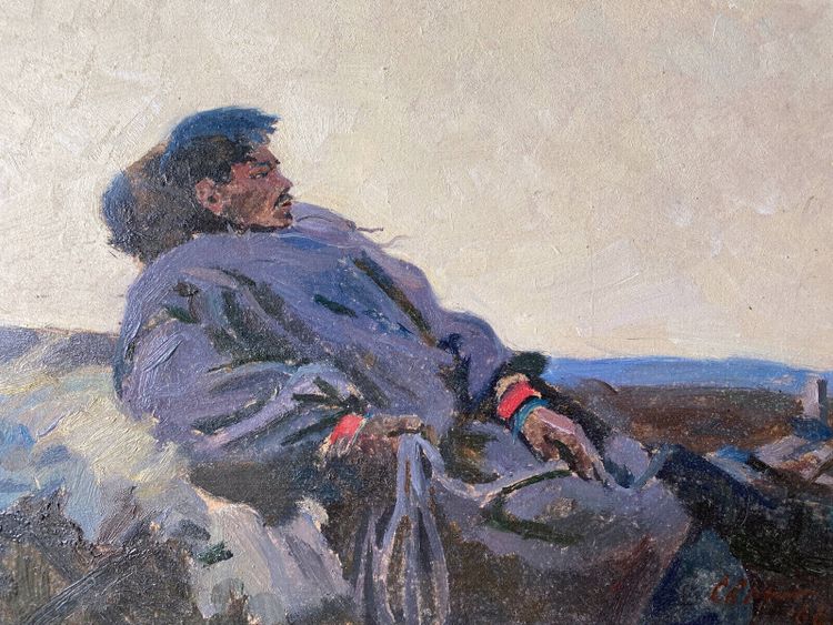 Ölgemälde Samouchine (Kiewer Schule) "Der Mongole" St. Petersburg 1966 Russische Schule