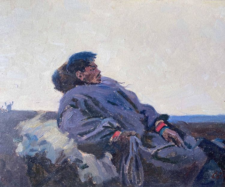 Ölgemälde Samouchine (Kiewer Schule) "Der Mongole" St. Petersburg 1966 Russische Schule