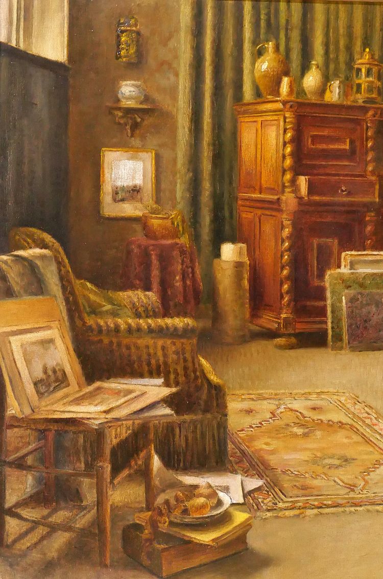 Paul Verdussen 1868-1944 Lo studio del pittore, interno, dipinto, circa 1900, Belgio