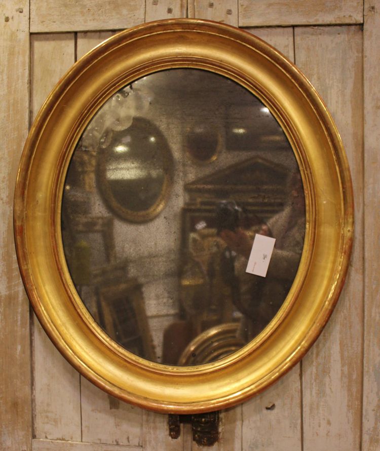 60 X 70 Cm Miroir Ovale Louis Philippe Doré, Glace Mercure