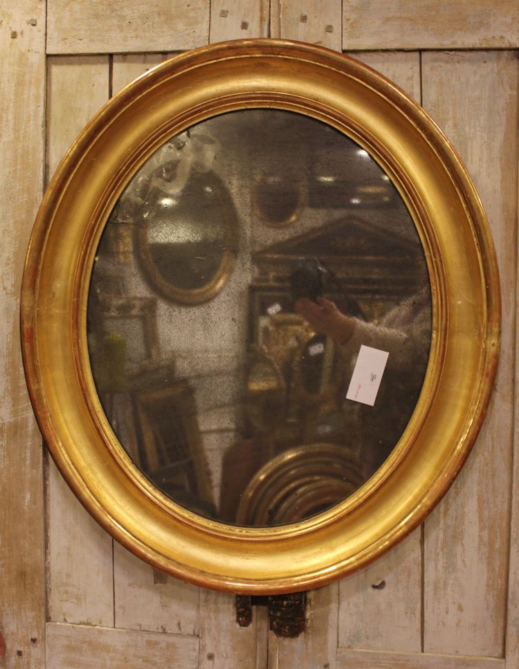60 X 70 Cm Miroir Ovale Louis Philippe Doré, Glace Mercure
