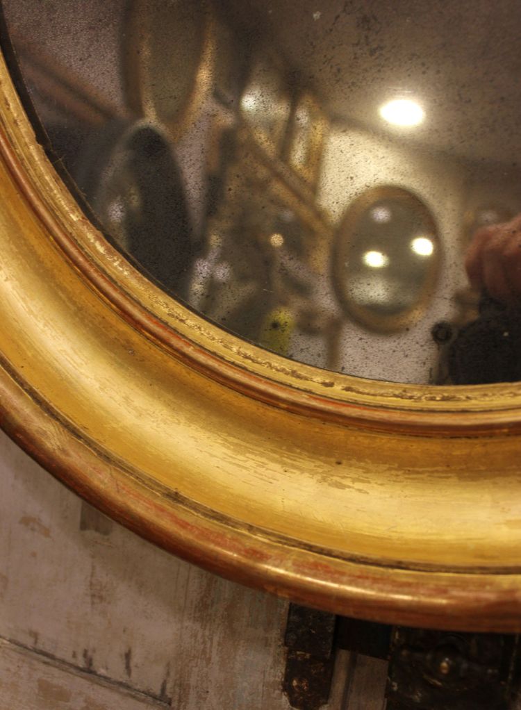 60 X 70 Cm Miroir Ovale Louis Philippe Doré, Glace Mercure