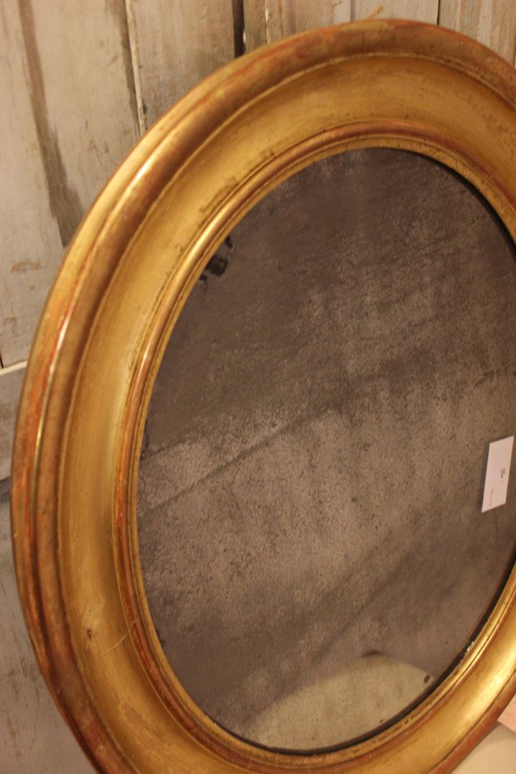 60 X 70 Cm Miroir Ovale Louis Philippe Doré, Glace Mercure