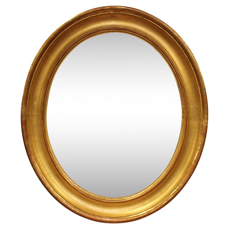 60 X 70 Cm Miroir Ovale Louis Philippe Doré, Glace Mercure
