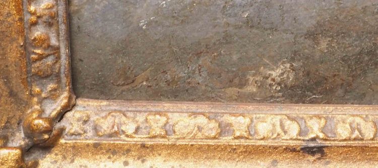 Dipinto del XIX secolo Paesaggio montano al crepuscolo con torrente + cornice