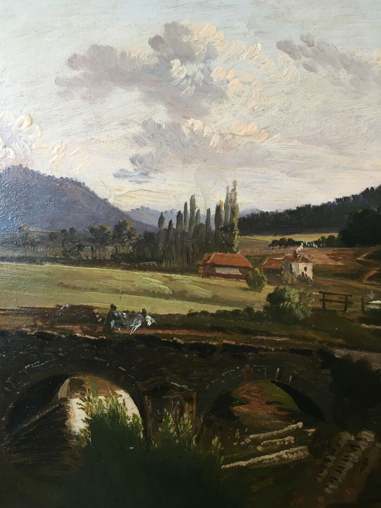 Gemälde H auf Leinwand „Belebte Landschaft“ 19. Jahrhundert signiert
