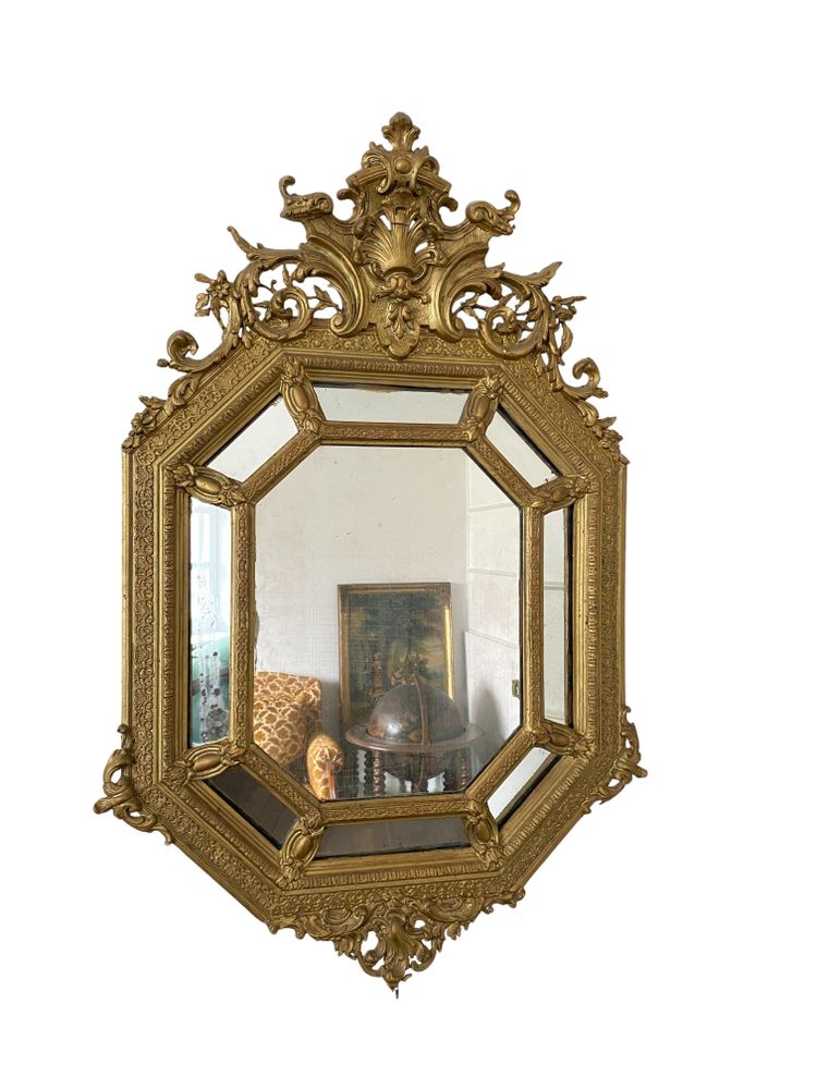 Miroir Octogonal Doré à Parecloses D’époque XIXᵉ Siècle – 83cm X 162cm