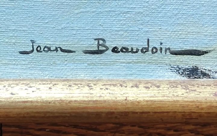 Ancienne Peinture Tableau Toile  Paysage Neige Jean Beaudoin
