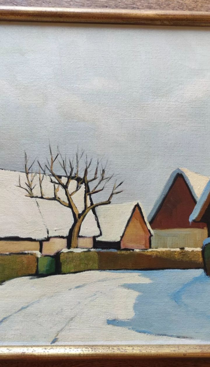 Ancienne Peinture Tableau Toile  Paysage Neige Jean Beaudoin