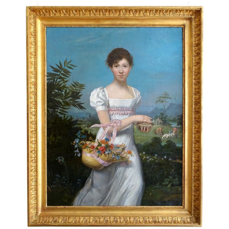 Großes Portrait einer jungen Frau aus der Empirezeit - Allegorie der Fruchtbarkeit, HST 108cm x 135cm