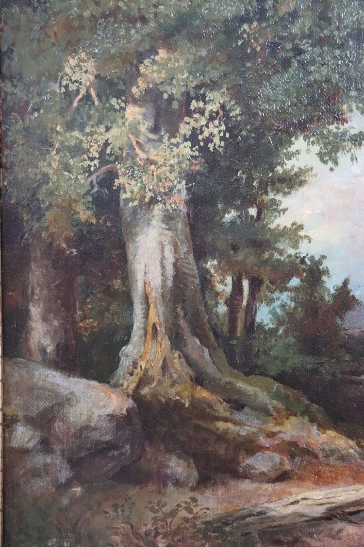 Waldlandschaft, Ölgemälde auf Leinwand, Ende 19. Jh.
