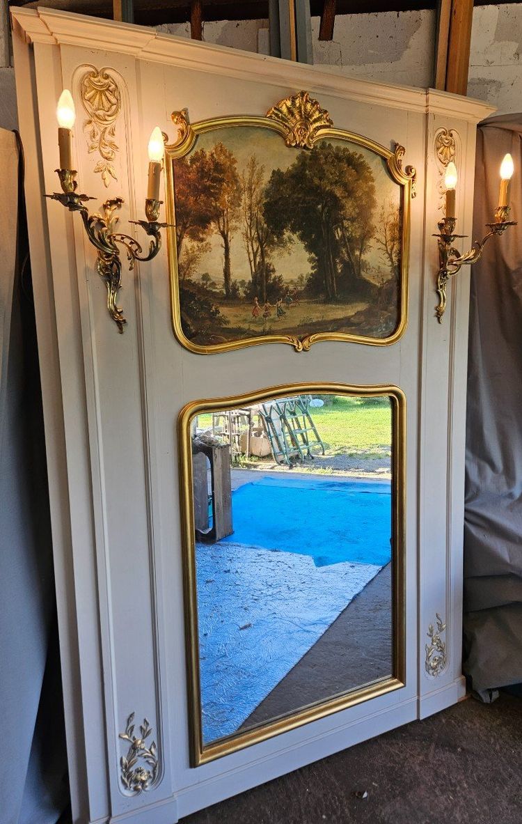 Trumeau De Boiserie - dipinto - specchio e lampadari del XIX secolo                                