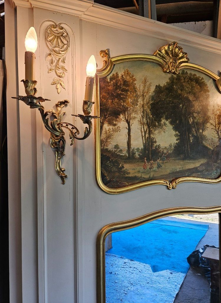 Trumeau De Boiserie - dipinto - specchio e lampadari del XIX secolo                                