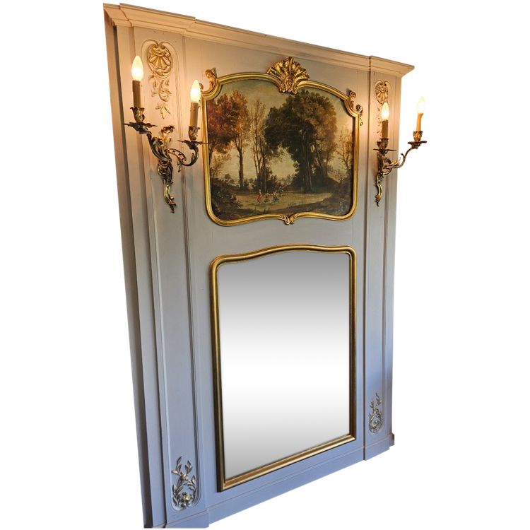 Trumeau De Boiserie - dipinto - specchio e lampadari del XIX secolo                                