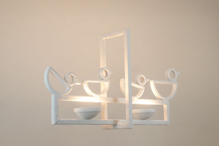 Lampadario rettangolare in gesso con decorazione a forma di uccello. Codice articolo: LS62652409P