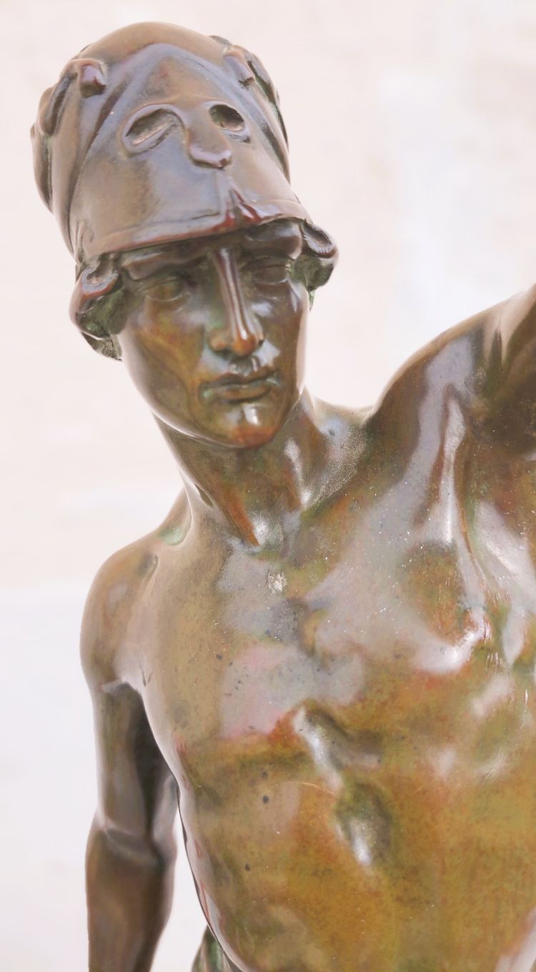 Scultura in bronzo "Gladiatore Guerriero con Scudo" di Paul Philippe, XIX secolo