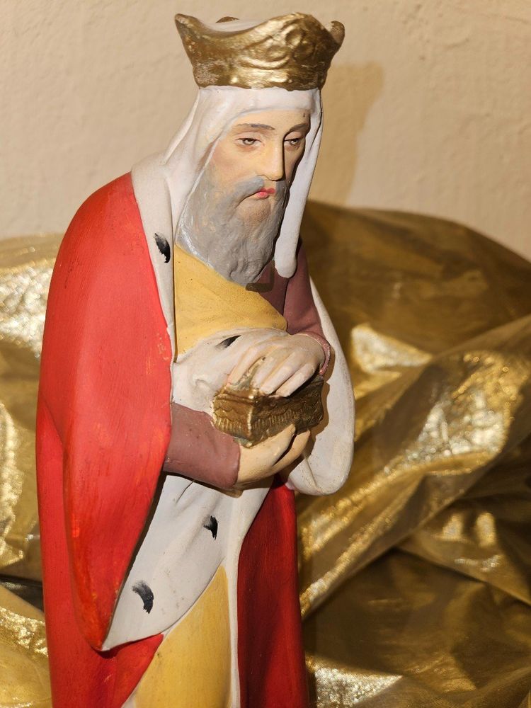 Nativity Figure - Polychrome Plaster - Three Wise Men - Height 31cm -