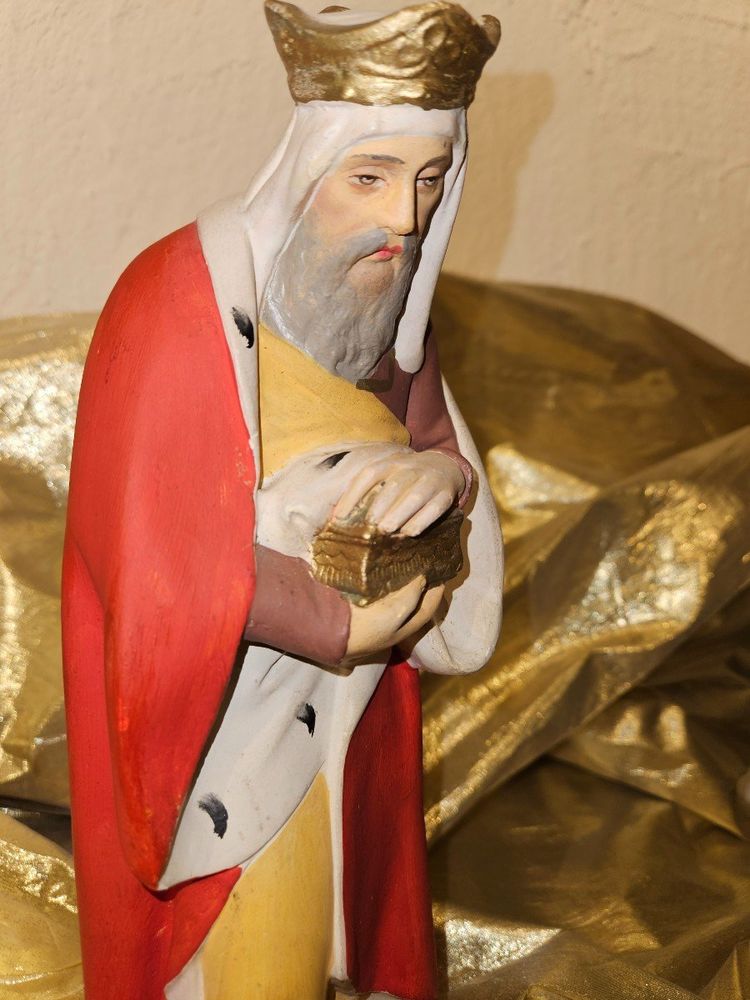 Nativity Figure - Polychrome Plaster - Three Wise Men - Height 31cm -