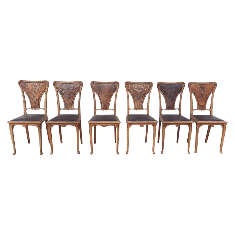 Louis Majorelle  6 chaises Art Nouveau  Chicorée 1900