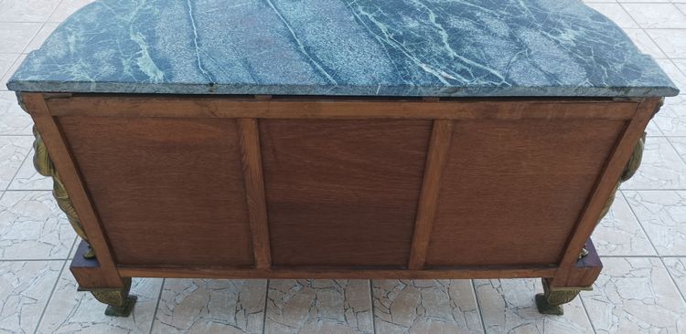 Commode Louis XVI style Jean-Henry Riesener en hêtre bronze et marbre 20ème