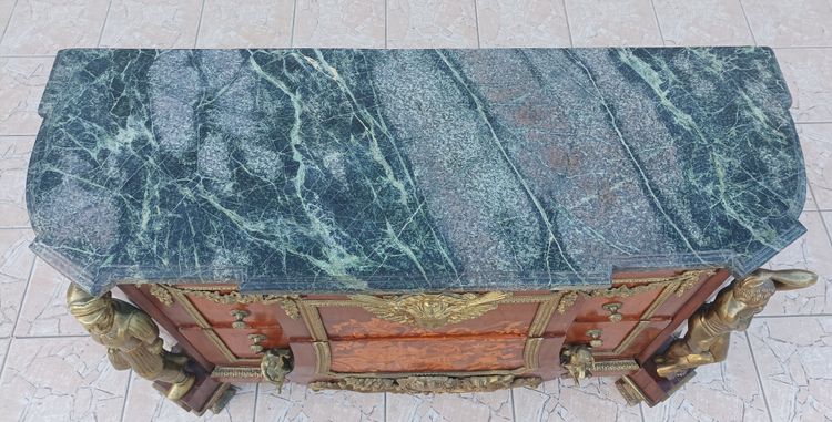 Commode Louis XVI style Jean-Henry Riesener en hêtre bronze et marbre 20ème