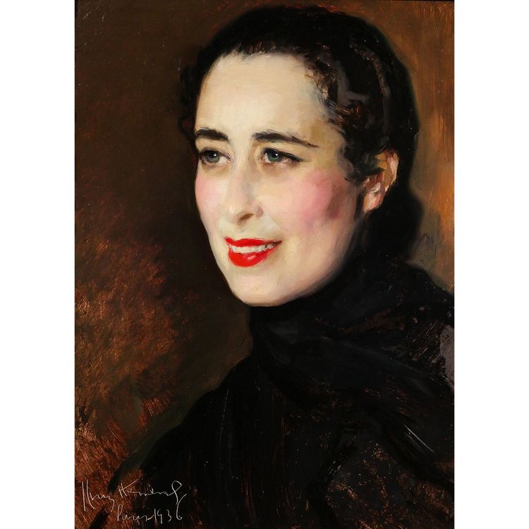 José Cruz Herrera 1890-1972 Porträt einer Frau, Gemälde, Oribida Nahon, 1936, Art Deco