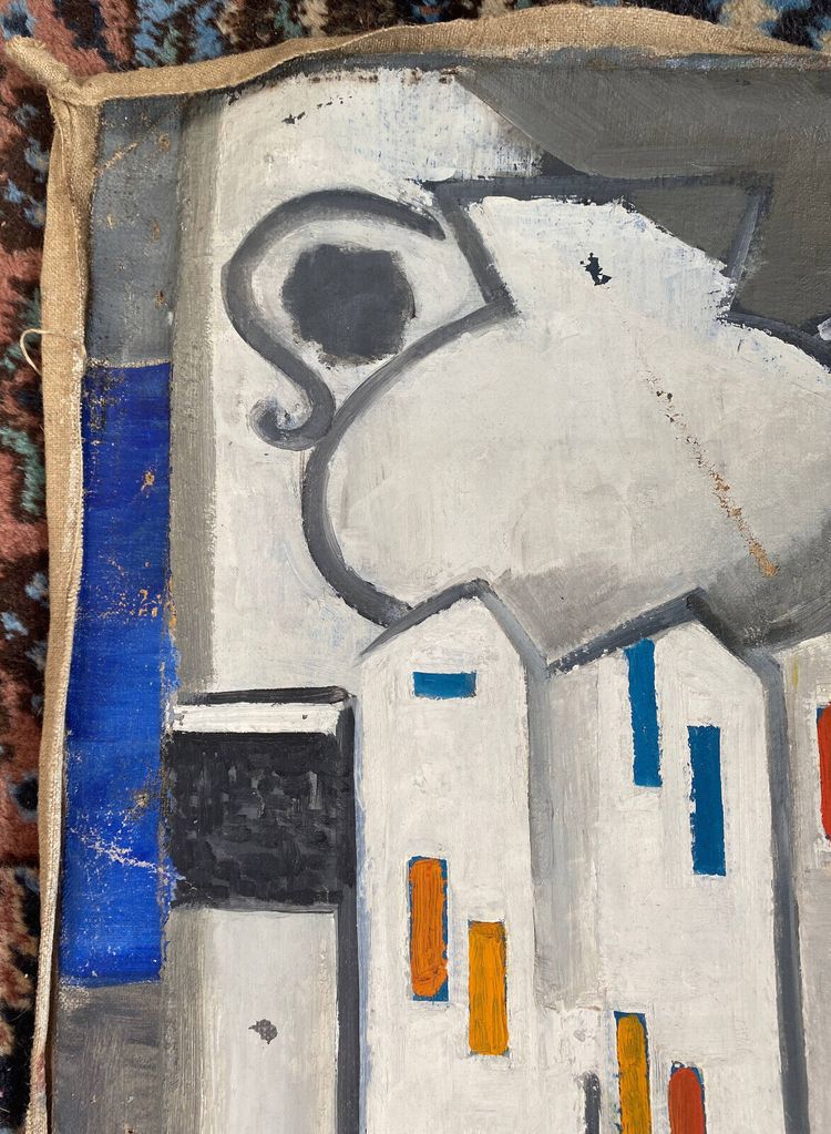 Tableau Huile sur Toile Cubisme par Guy Feinstein (né en 1929) "L'atelier de l'artiste" 1956