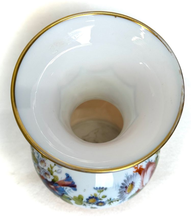 Pair of White Opaline Vases with Flower Decor