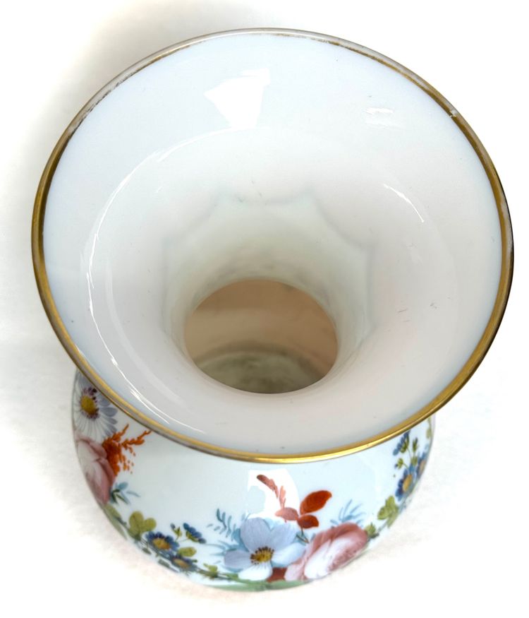 Pair of White Opaline Vases with Flower Decor